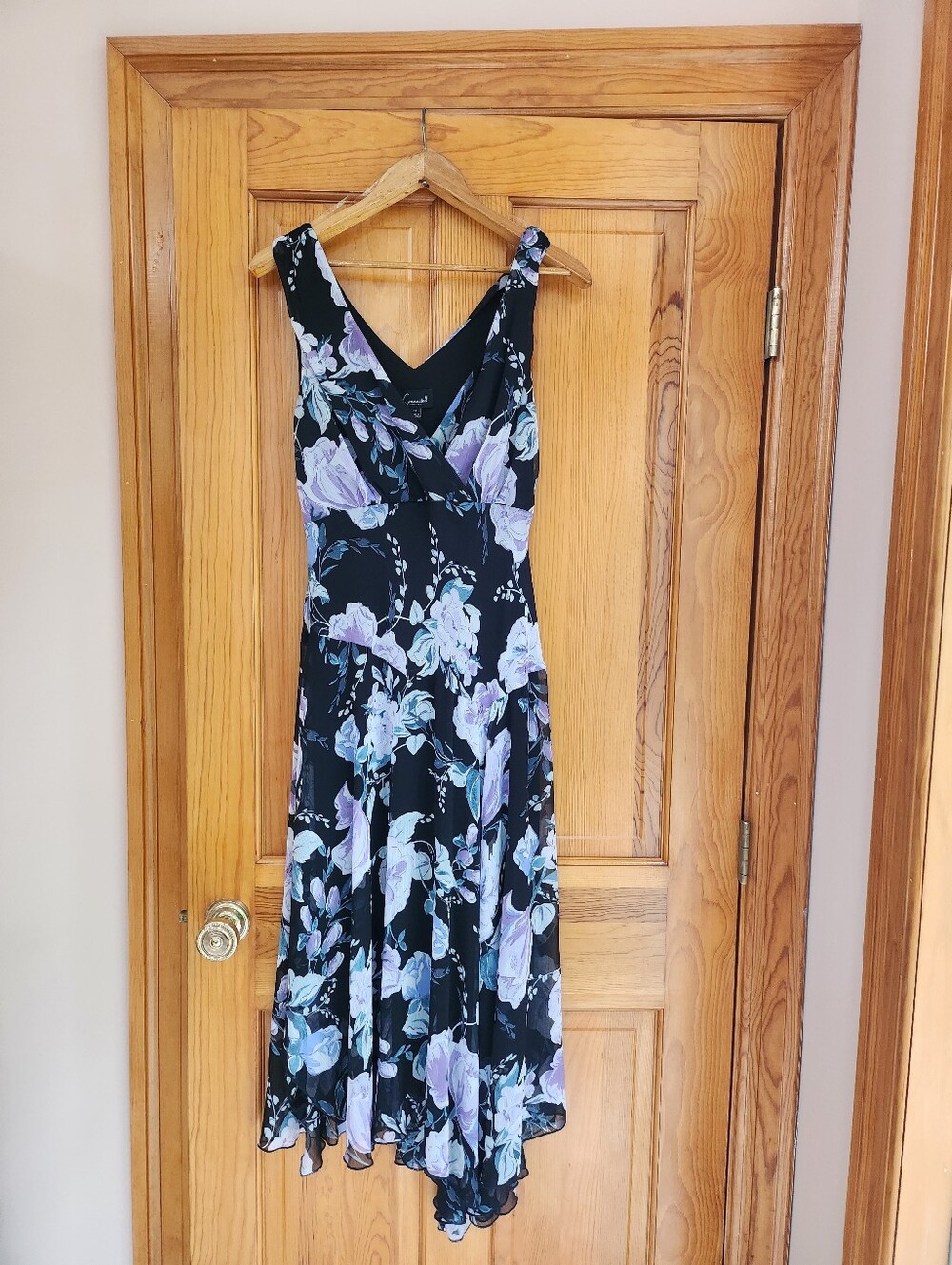 Floral V-Neck Black & Lavender Midi Dress